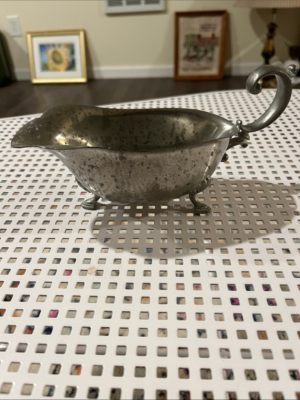 Vintage Pewter Gravy Boat with Handle